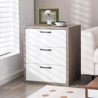 Giantex Modern End Table Wooden File Cabinet with 3 Pull-Out Drawers Gray & White