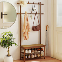 3-in-1 Hall Tree with 11 Hooks Hanging Rods and Shelves for Home