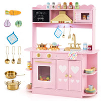 Wooden Play Kitchen for Kids Toddlers with Real Lights and Sounds