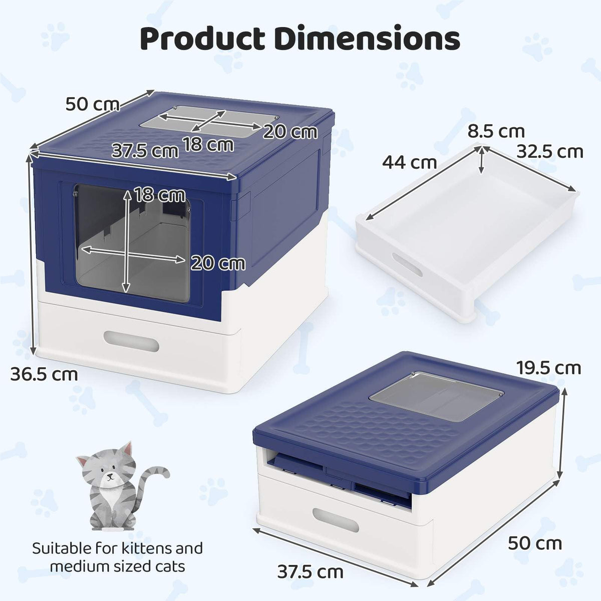 Foldable Cat Litter Box with Lid, Large Fully Enclosed Cat Toilet