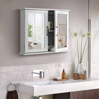 Mirrored Bathroom Wall Cabinet with Double Mirrored Doors and Two Shelves