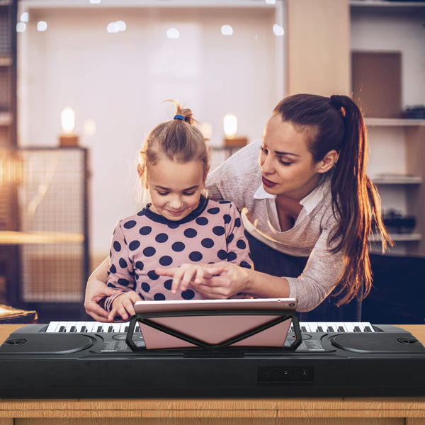 61-Key Portable Electronic Keyboard Piano w/ Stand & Stool, Complete Digital Piano Set w/ 300 Timbres