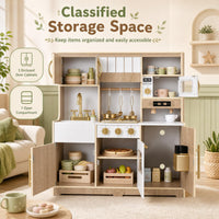 Wooden Play Kitchen with Lights & Sounds and Ice Maker Stove Sink for Toddlers Ages 3+