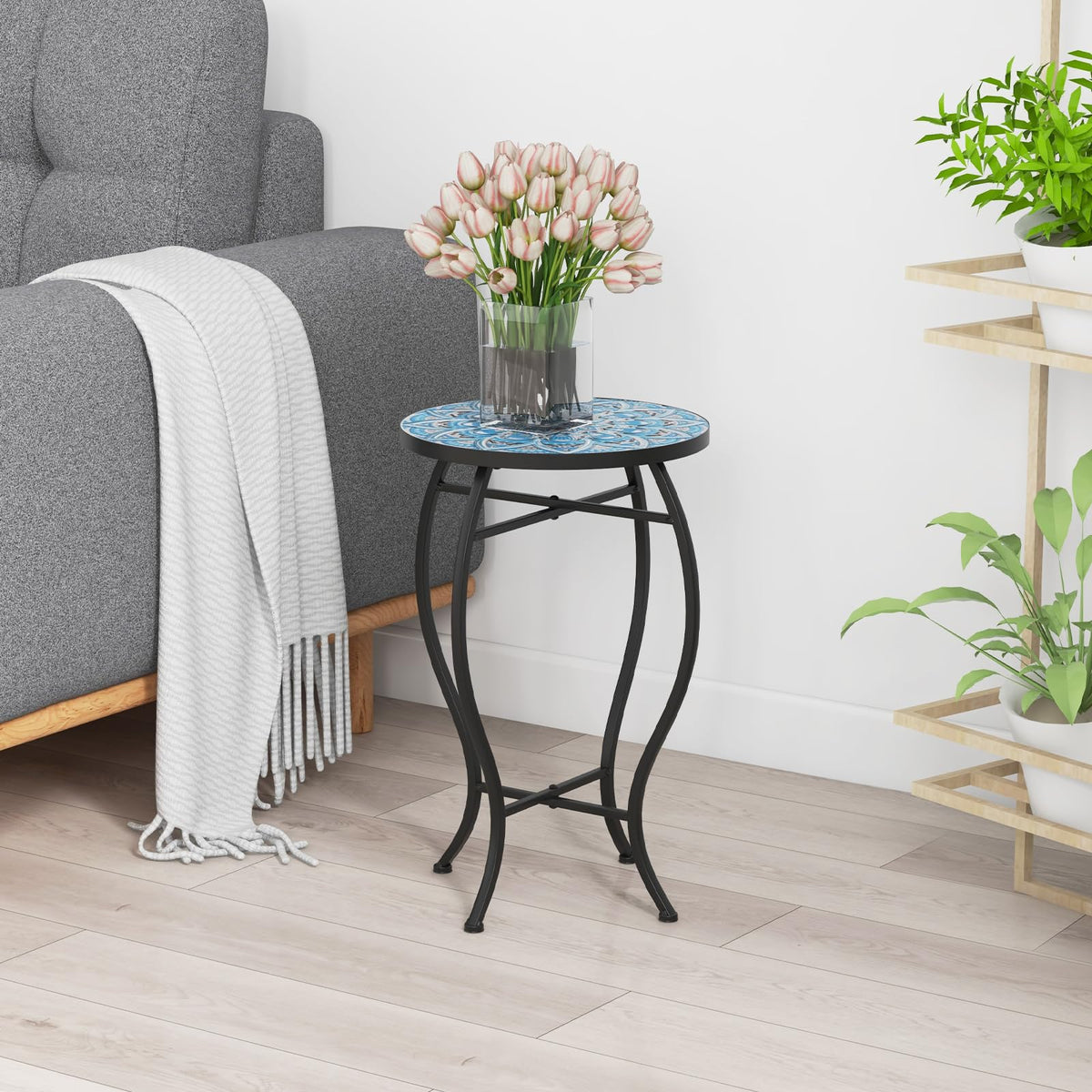 Porch Plant Stand Side Table 35cm with Ceramic Tile