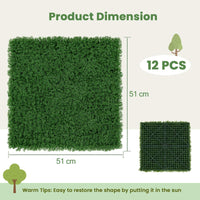 12 Pieces 51 x 51cm Artificial Grass Wall Panels Faux Green Moss Panels