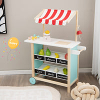Kids Pretend Play Grocery Store, Wooden Ice Cream Cart Toy Set