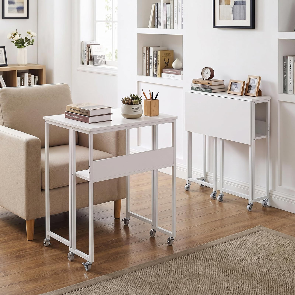 Giantex 63 cm Small Folding Desk with Smooth Rolling Wheels