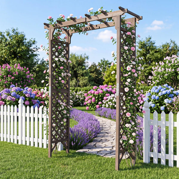 Flat Top Garden Arch Trellis 216cm Tall Wood Garden Archway Gate for Climbing Plants