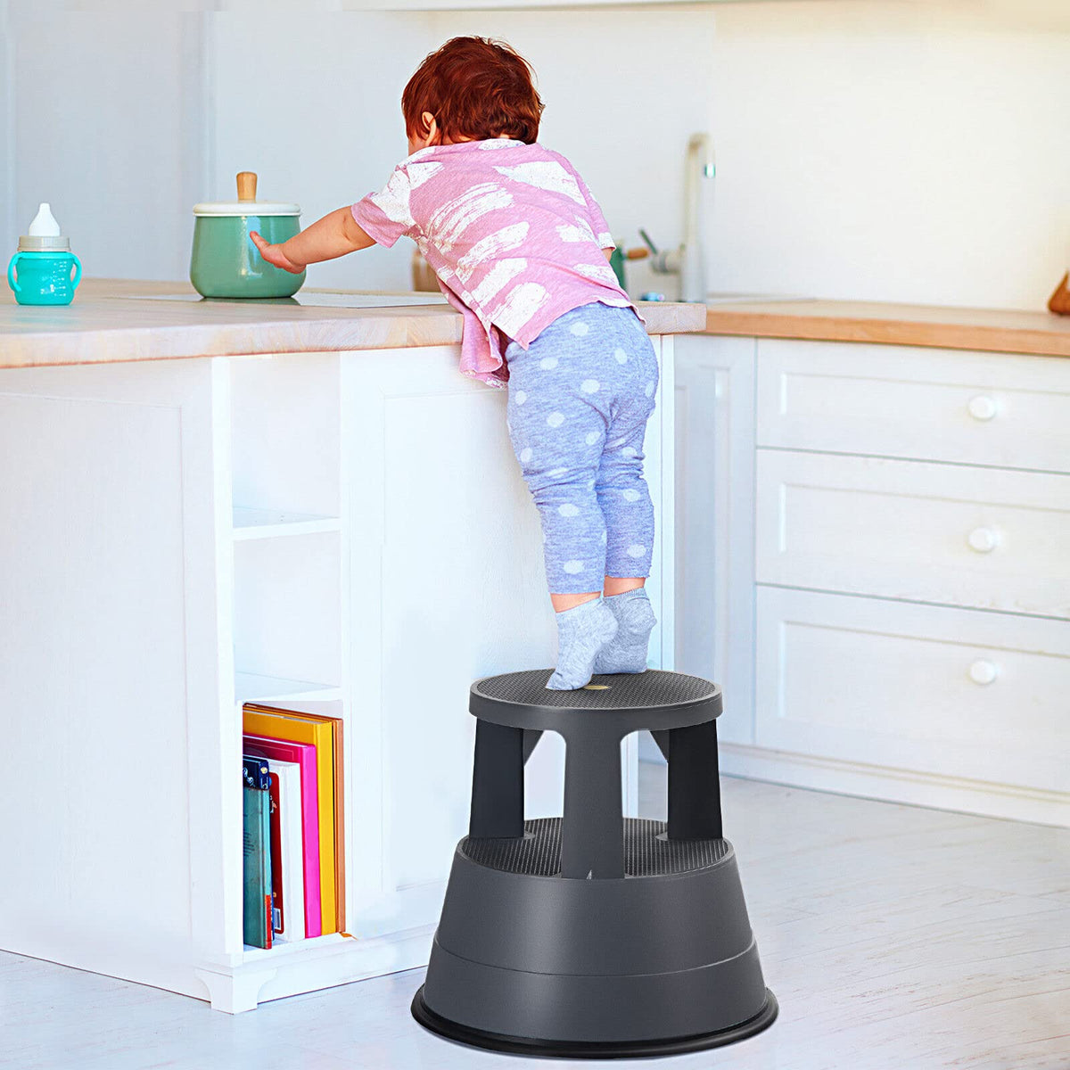 Giantex Rolling Step Stool, Kick Stool Ladder with Non-Slipping Platfo ...