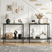 100cm Console Table with Storage Shelf and Tempered Glass Top for Hallway