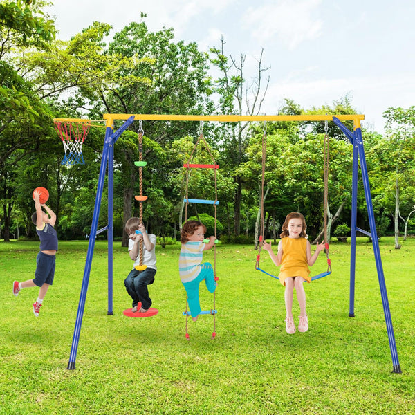 300 kg Heavy Duty Swing Set with Basketball Hoop for Kids
