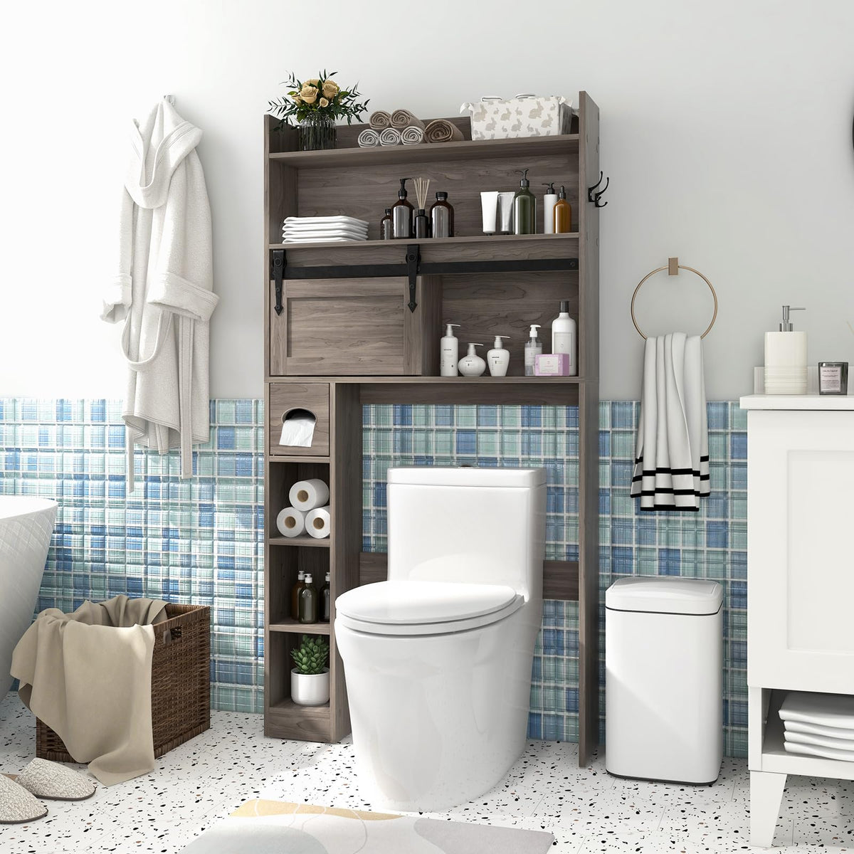 Giantex Over The Toilet Storage Cabinet, Farmhouse Bathroom Organizer