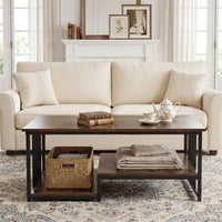 Industrial Coffee Table Rectangular 2-Tier with Open Shelf for Living Room
