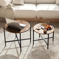 Round Coffee Table Set of 2, 55cm & 65cm Nesting Coffee Tables with Heavy-Duty Metal Frame