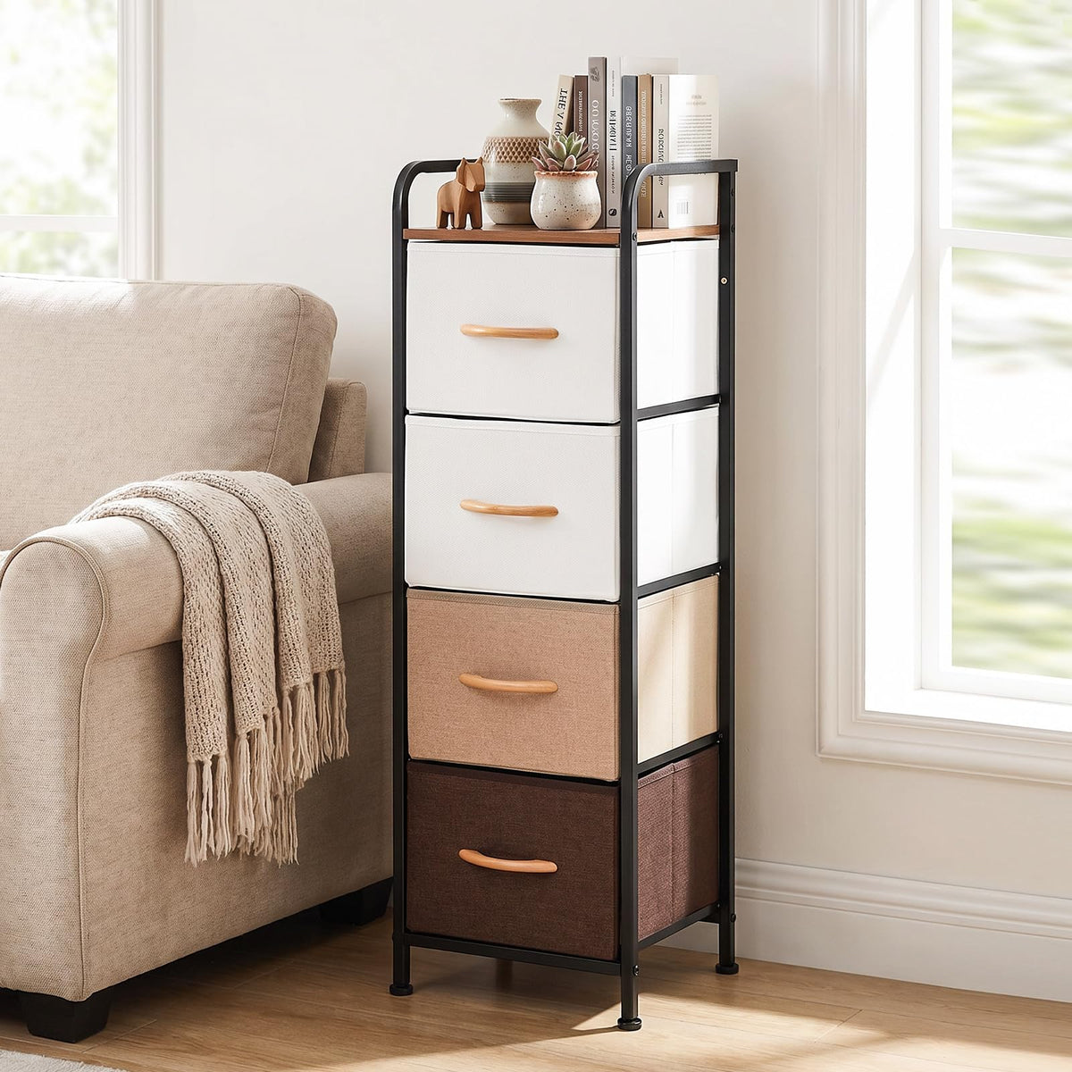 Giantex 4-Drawer Narrow Dresser with Removable Fabric Bins & Top Shelf