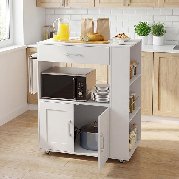 Giantex Kitchen Island Trolley, Rolling Kitchen Serving Trolley w/ 3 Spice Racks, Drawer, Open Shelf & Large Cabinet