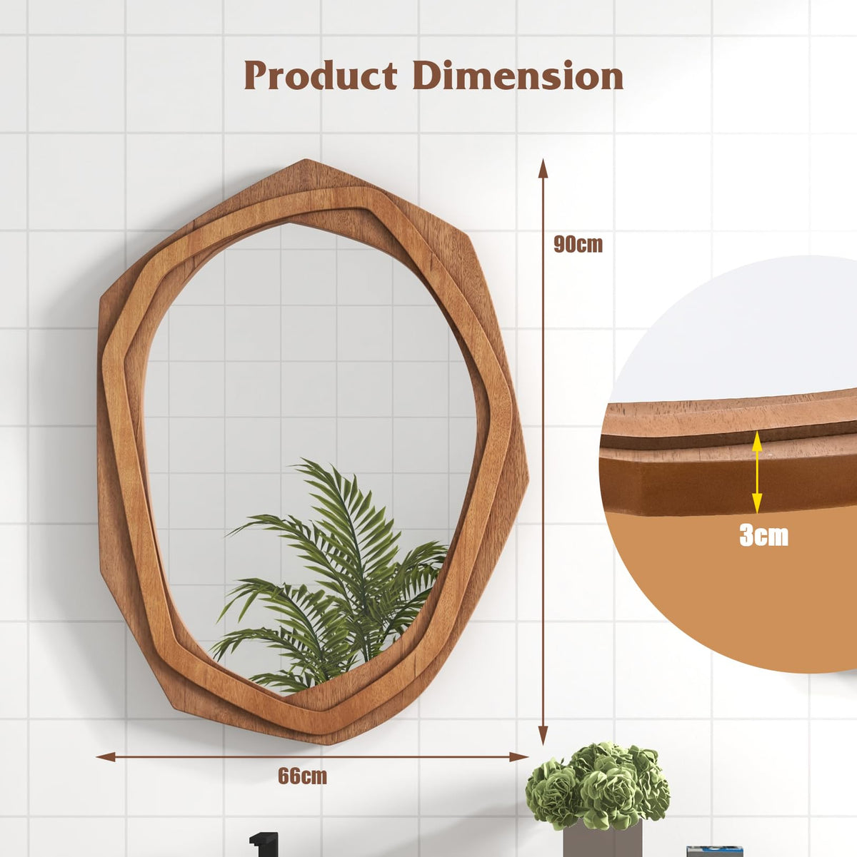 90 x 66 cm Irregular Framed Water Proof Wall Mirror with Expansion Screws