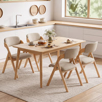 Wooden Folding Dining Chairs with Linen Fabric Padded Seat Set of 2