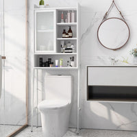 Giantex Over The Toilet Storage Cabinet, Bathroom Space Saver with Sliding Acrylic Door & Metal Frame