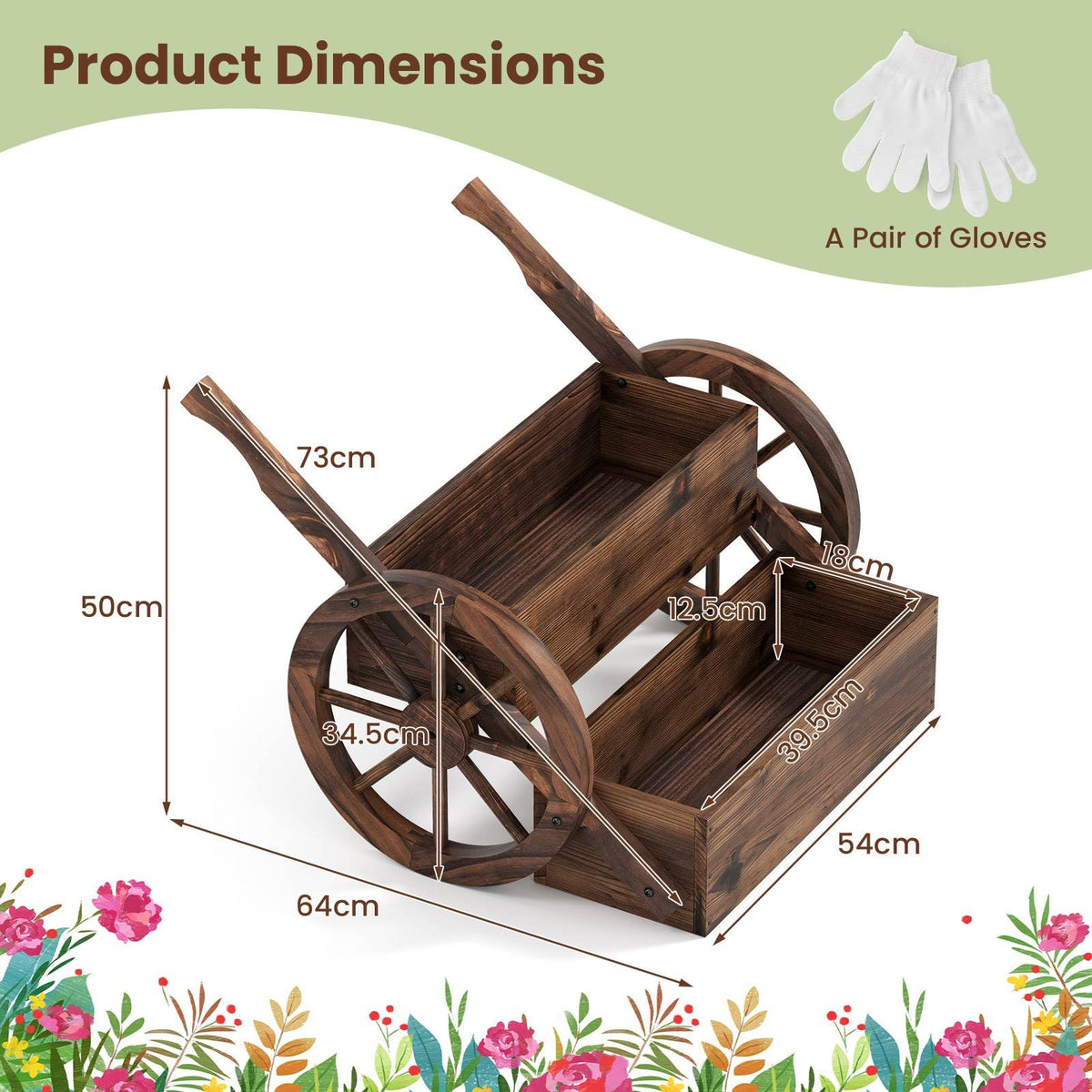 2-Tier Versatile Raised Garden Bed with Wheels and Rustic Wood Wagon Planter