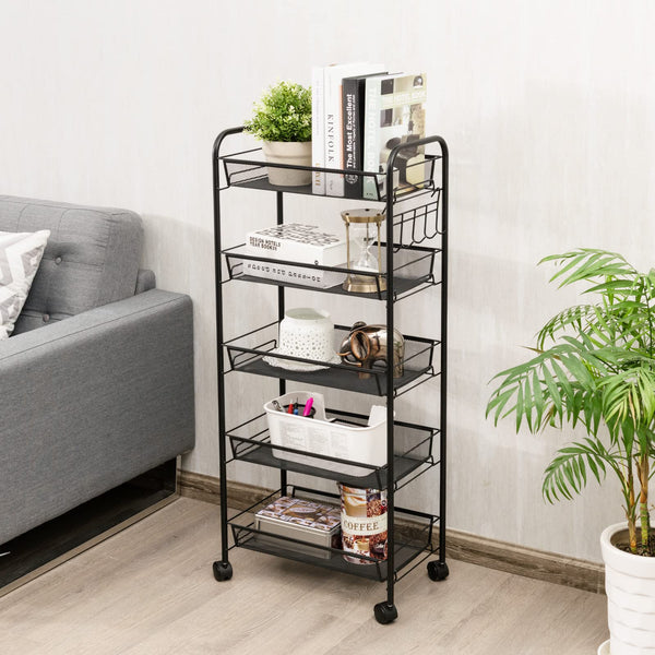 Giantex Serving Trolley Cart w/ 5 Levels, Storage Trolley, Side Kitchen Trolley, Kitchen Organizer Utility Cart for Kitchen