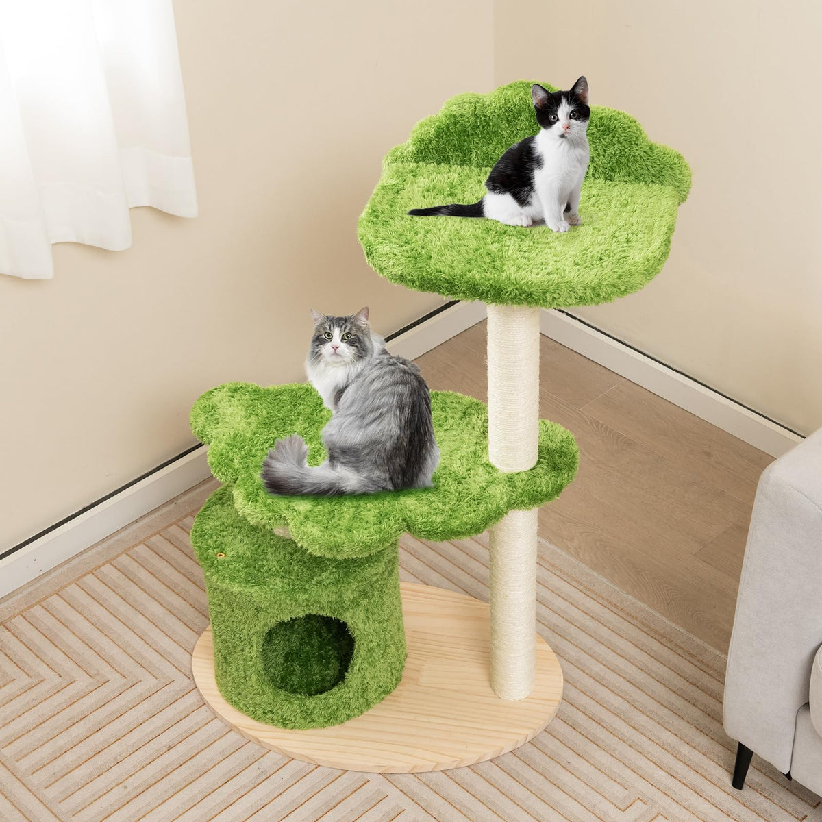 97CM Cute Cat Tree for Indoor Cats, Cat Condo Furniture w/Fully Wrapped Sisal Scratching Posts