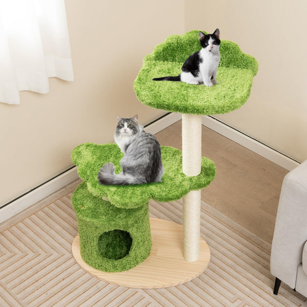 97CM Cute Cat Tree for Indoor Cats, Cat Condo Furniture w/Fully Wrapped Sisal Scratching Posts