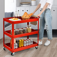 3-Tier Utility Cart, Heavy Duty Service Cart with Ample Storage Space & Humanized Handle