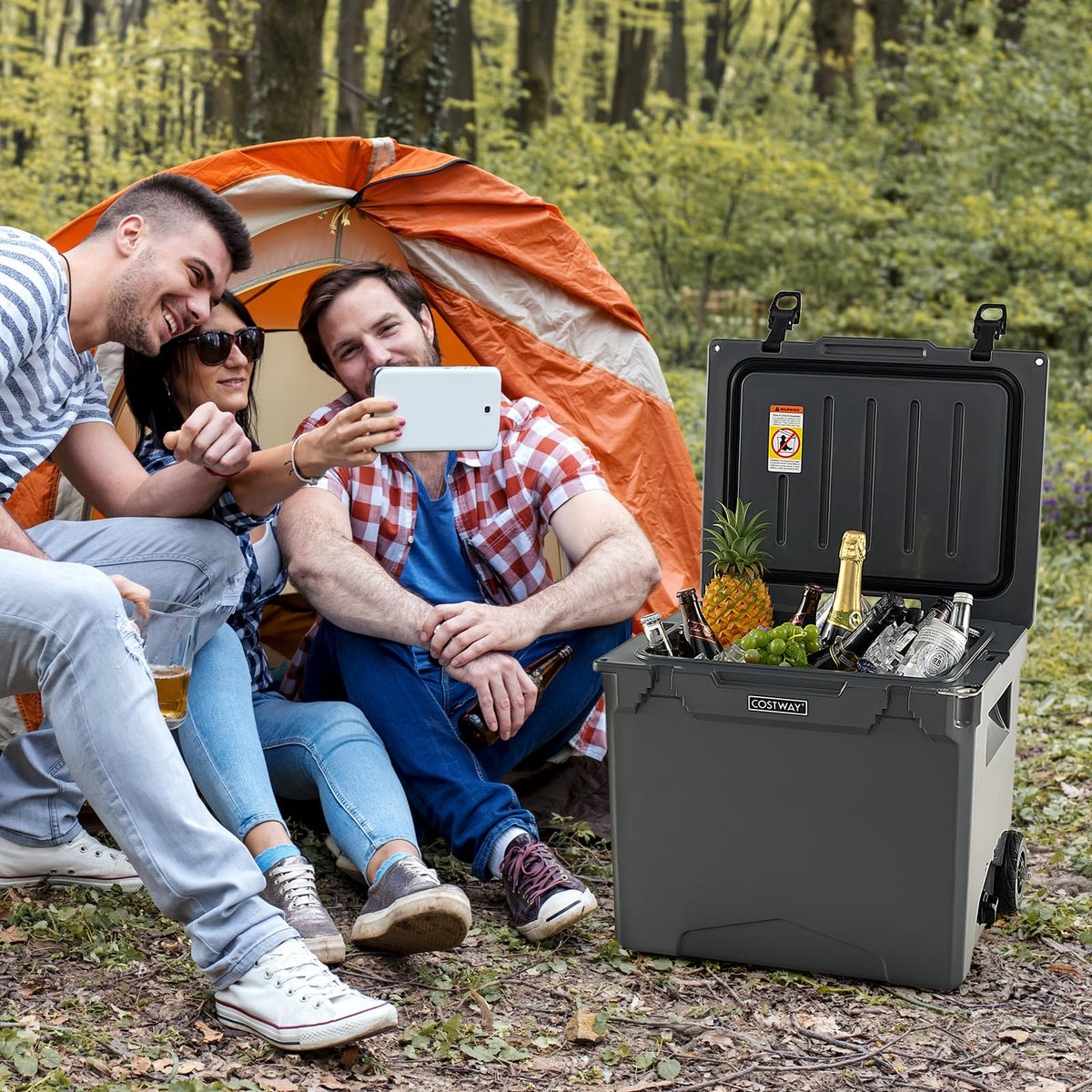 Hard Cooler w/Wheels & Handle, 40L Ice Chest w/Built-in Bottle Opener