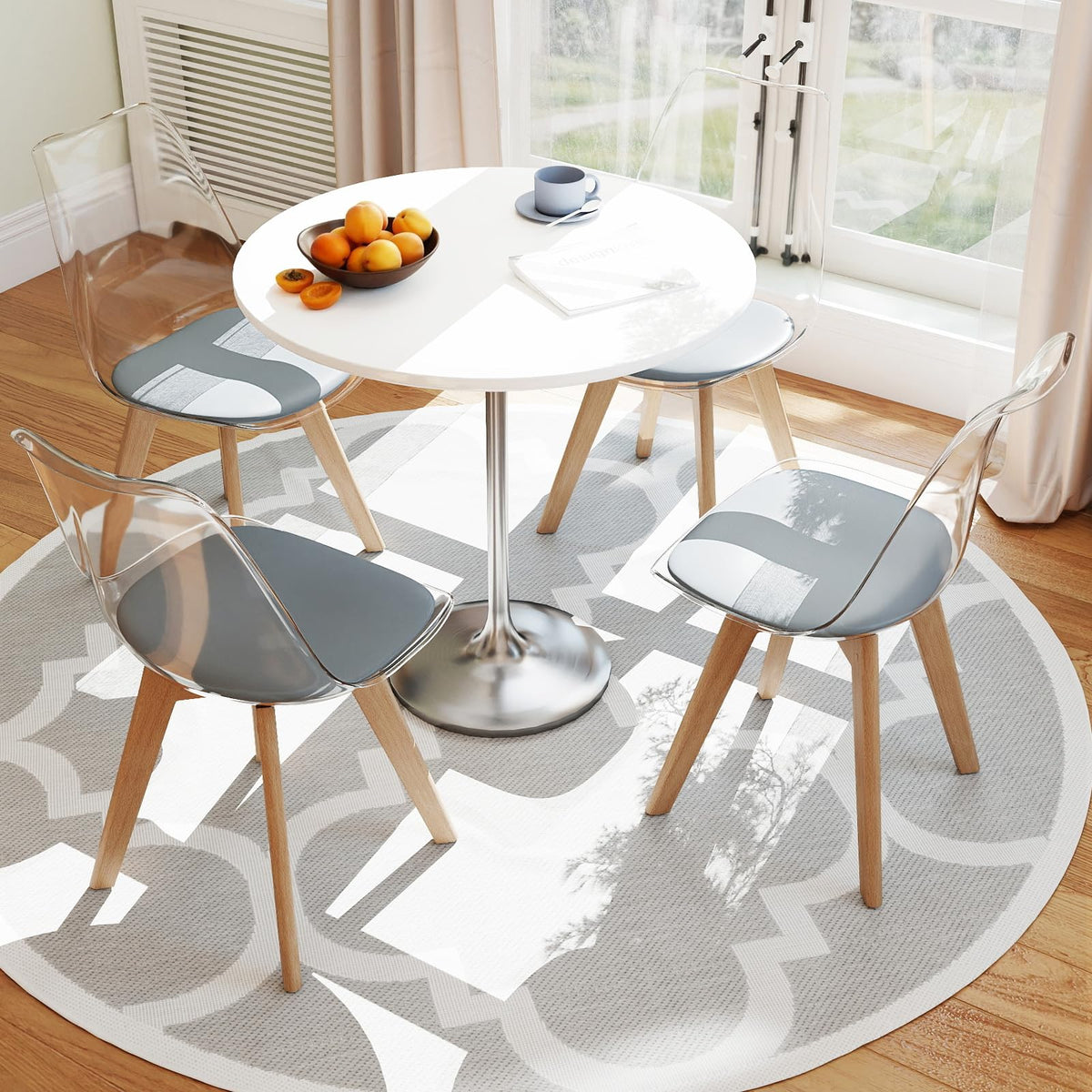 4-Pack Clear Dining Chairs with Wood Legs & PU Cushion