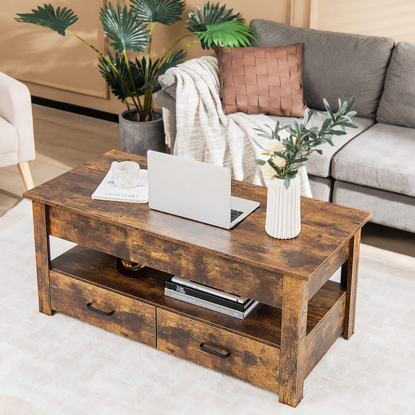 Giantex Lift Top Coffee Table, Industrial Accent Table with Enclosed Compartment, Rustic Brown