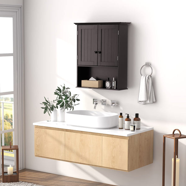 Giantex Bathroom Wall Cabinet, Wall Mounted Wooden Kitchen Cupboard Storage Cabinet, w/2 Doors & 2-Tier Adjustable Shelves