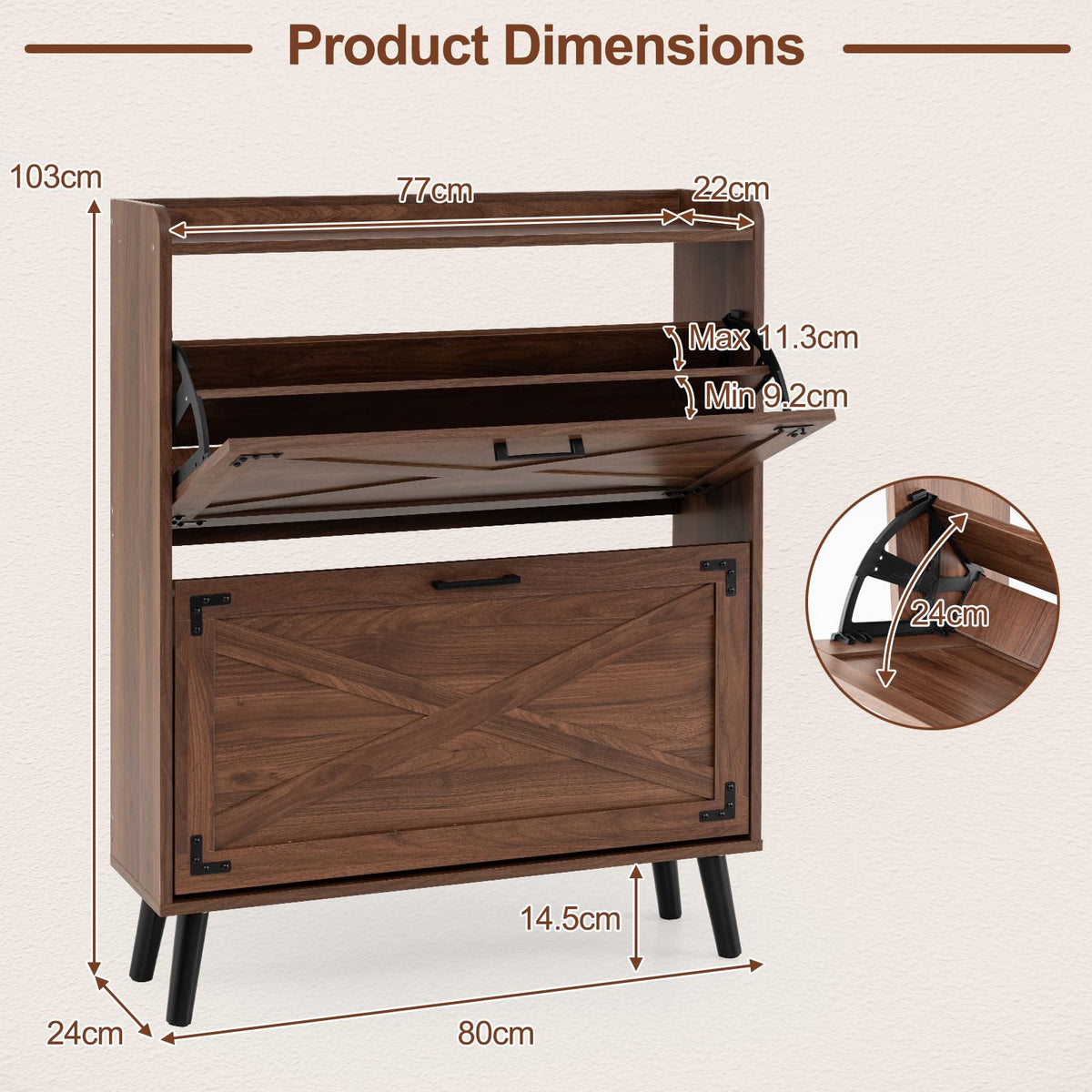 Narrow Shoe Cabinet with 2 Flip Drawers and Adjustable Shelves