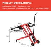 Ride On Lawn Mower Lift Jack, 3-Level Height Adjustable Mower Jack w/2 Wheels