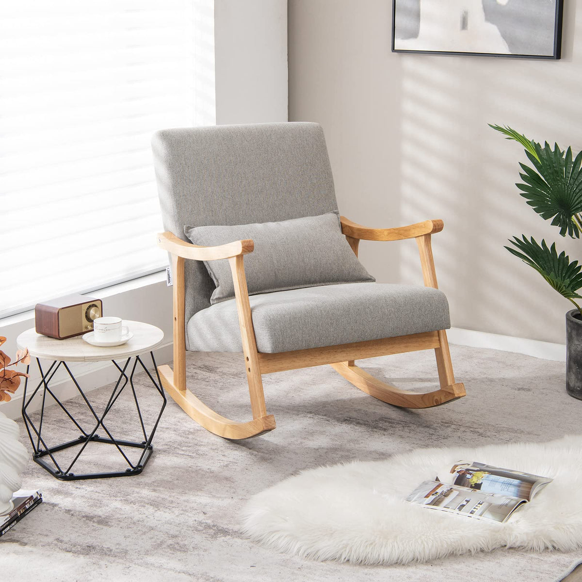Giantex Upholstered Nursery Rocking Chair w/Lumbar Pillow
