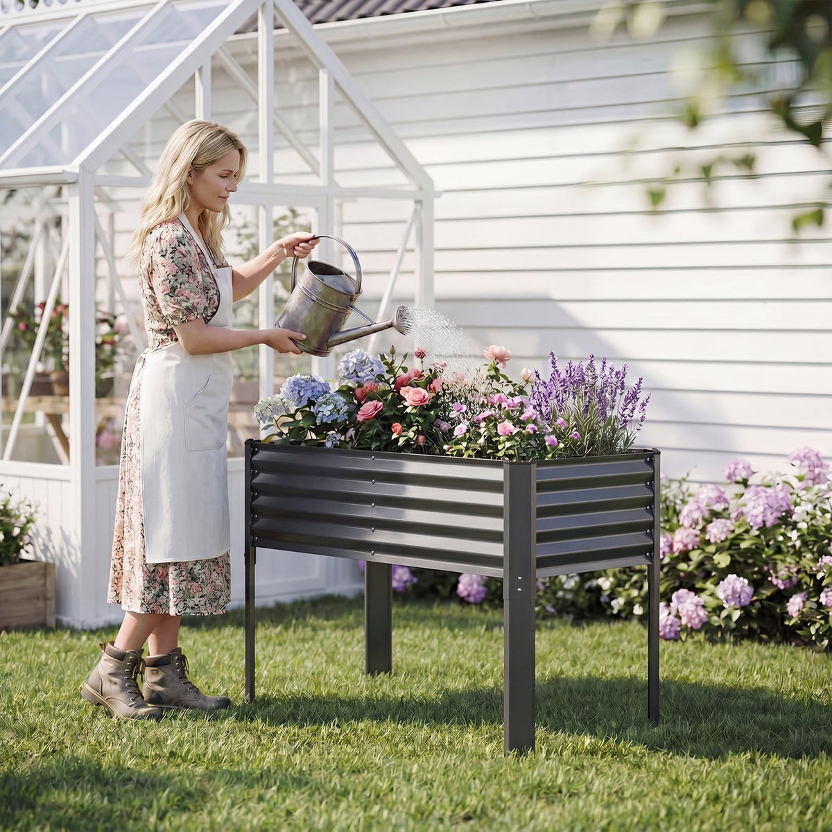Galvanized Raised Garden Bed with Legs, Metal Elevated Planter Box for Gardening Vegetables, Flowers