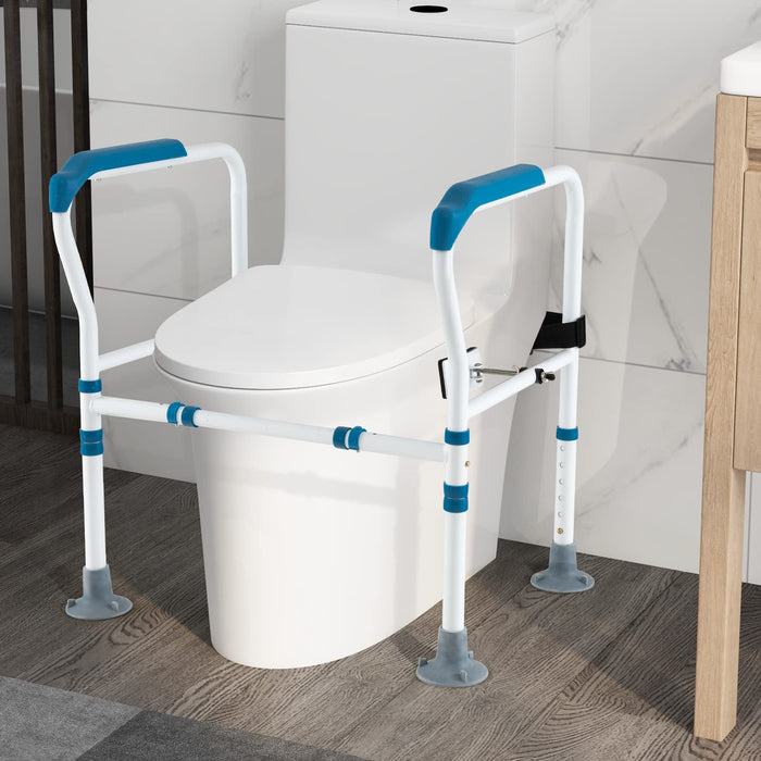 Toilet Safety Rail for Elderly, Stand Alone Toilet Safety Frame w/Adjustable Height