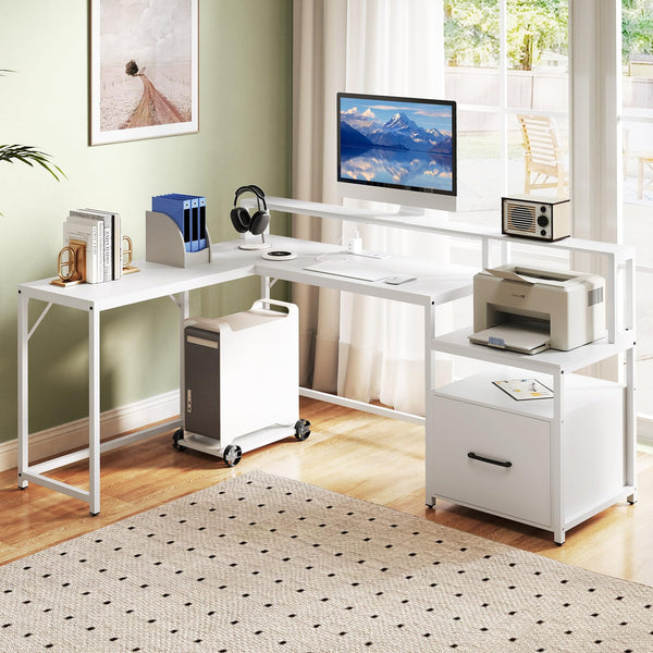 L-Shaped Desk with Power Outlet