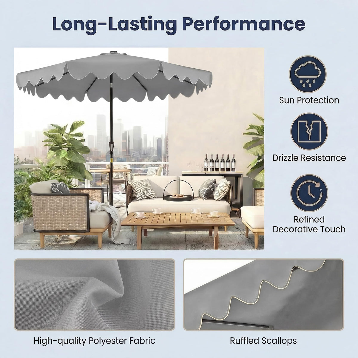 2.7M Patio Umbrella with 32 Solar LED Lights Weighted Base and Sandbags