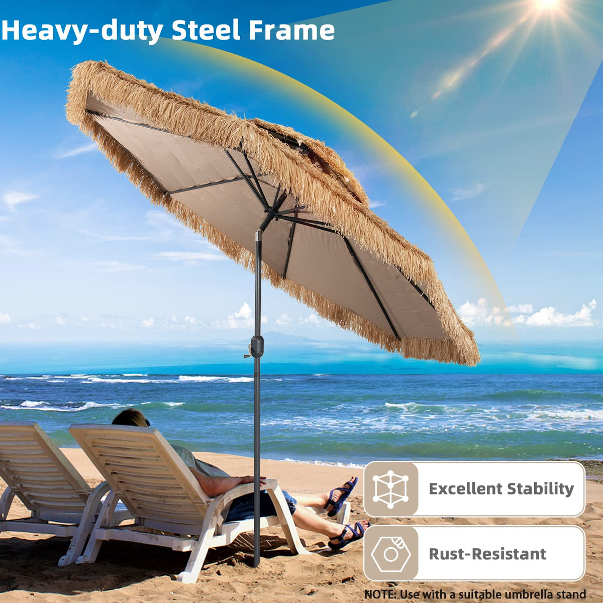 2 Tier Hula Thatched Patio Tiki Umbrella with 8 Ribs for Beach