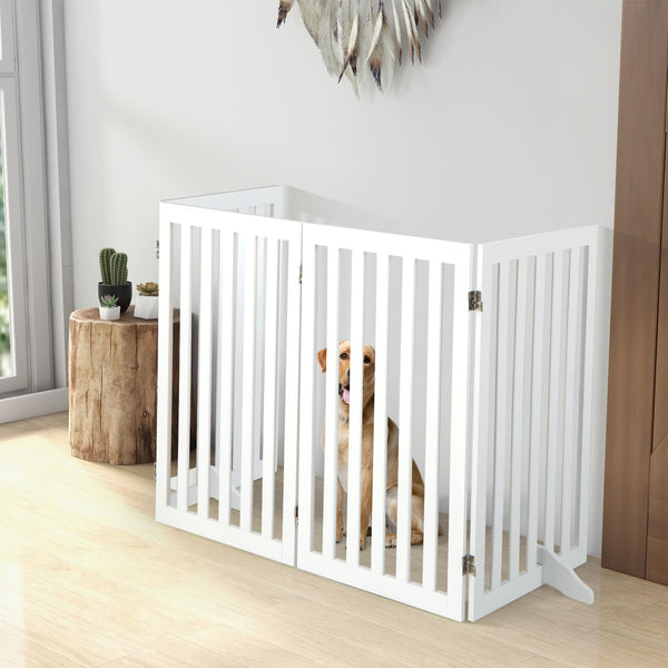89cm Pet Gate 4 Panels Freestanding Wooden Fence for Small Dogs