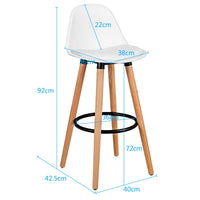 2Pcs Bar Stools, Pub High Barstool Dinning Chair w/ Round Metal Footrest, Beech Wood Legs