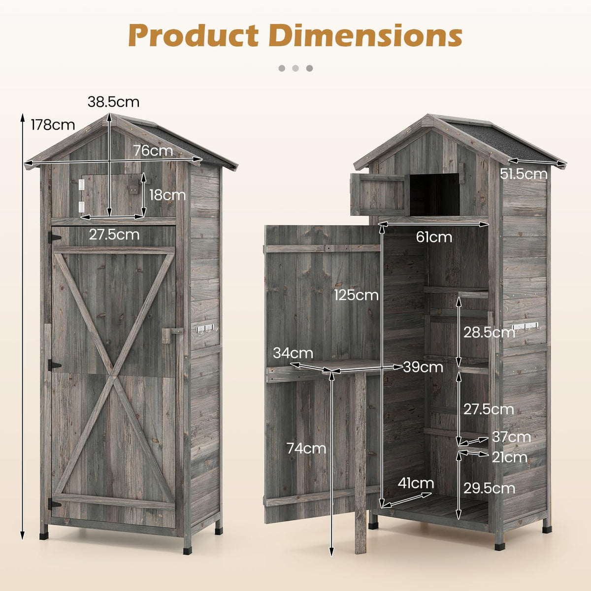Wood Garden Storage Shed with Lockable Barn Door and Removable Shelves for Outdoor