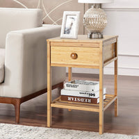 Giantex Bamboo Nightstand, Bedside Table w/Drawer & Open Shelf