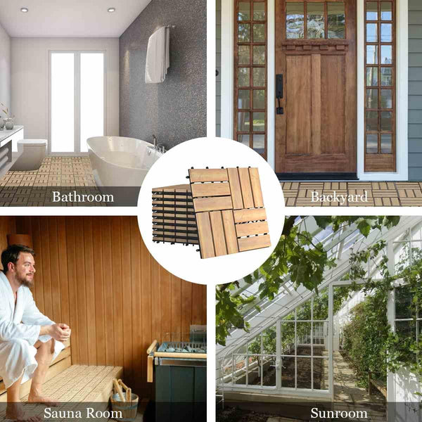 27 Pieces Acacia Wood Interlocking Patio Deck Tile Indoor Outdoor