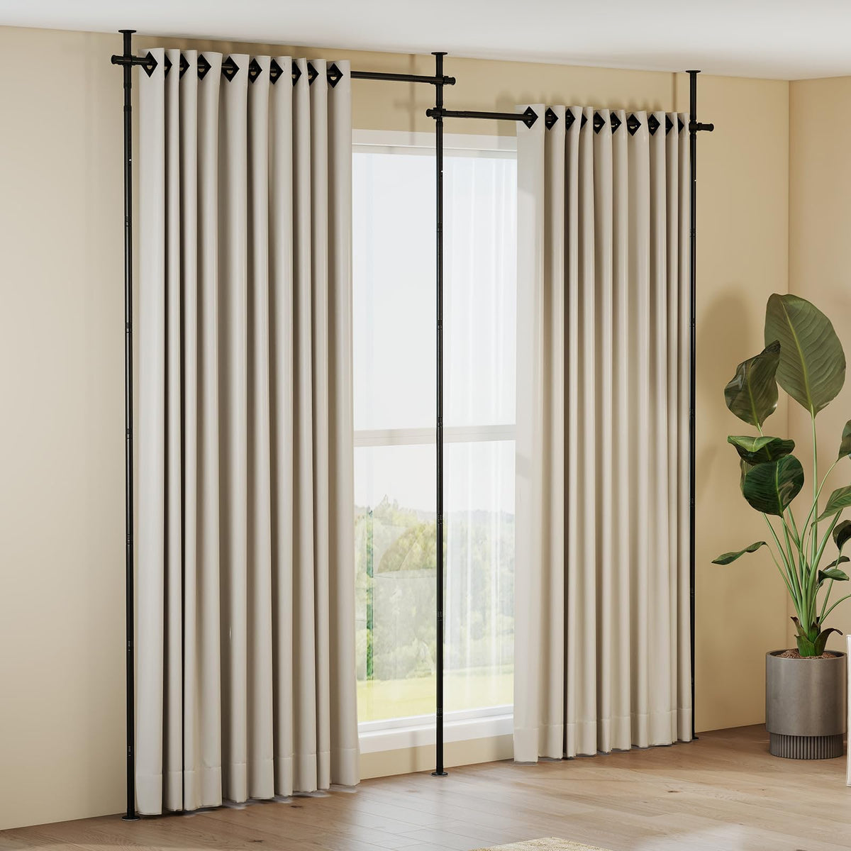 Room Divider Curtain Rod with Adjustable Floor for Apartment and Bedroom