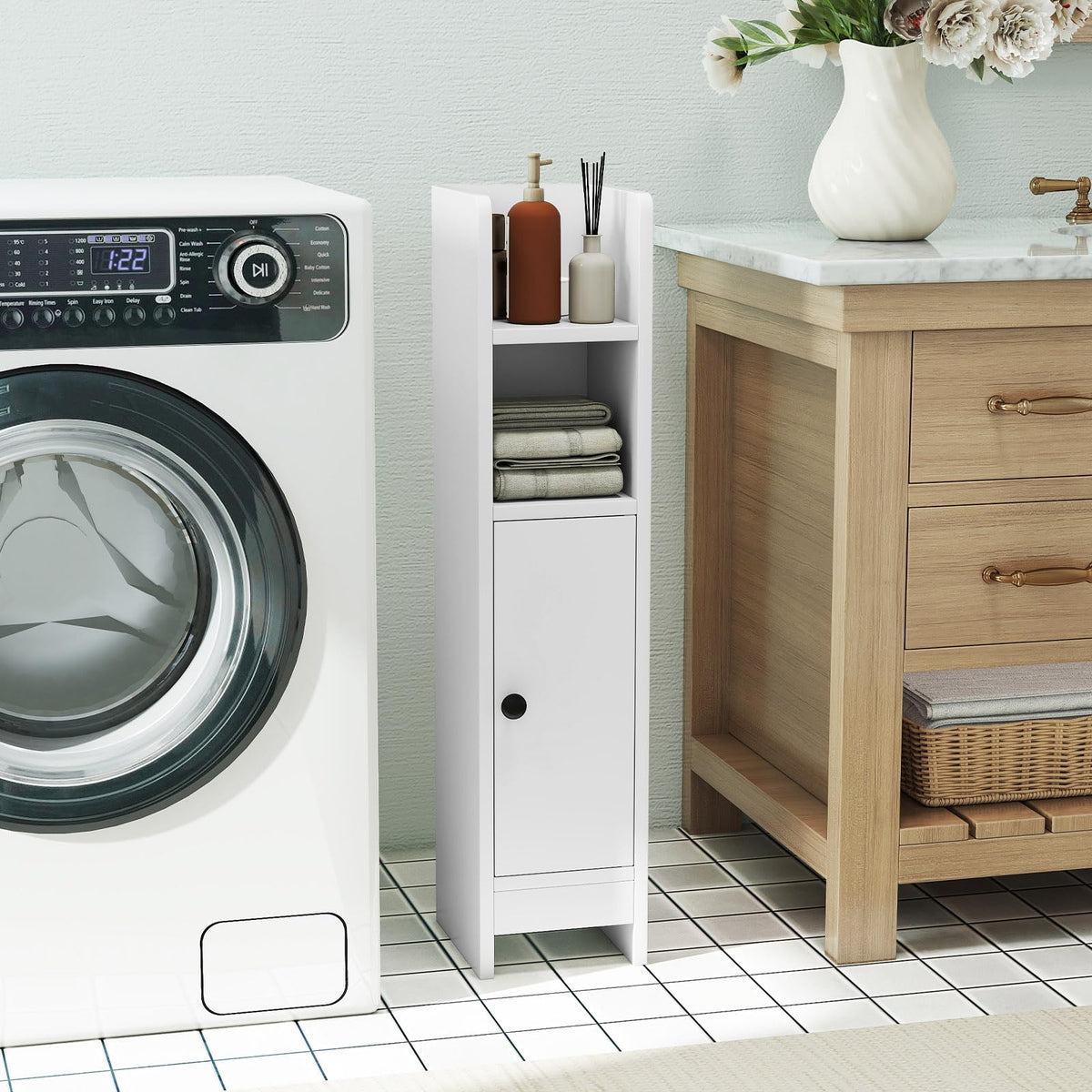 Giantex Bathroom Storage Cabinet, Slim Corner Floor Standing Cabinet with Adjustable Shelf