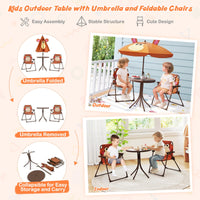 4Pcs Kids Picnic Set, Toddler Outdoor Activity Table w/2 Folding Chairs & a Height Adjustable Umbrella