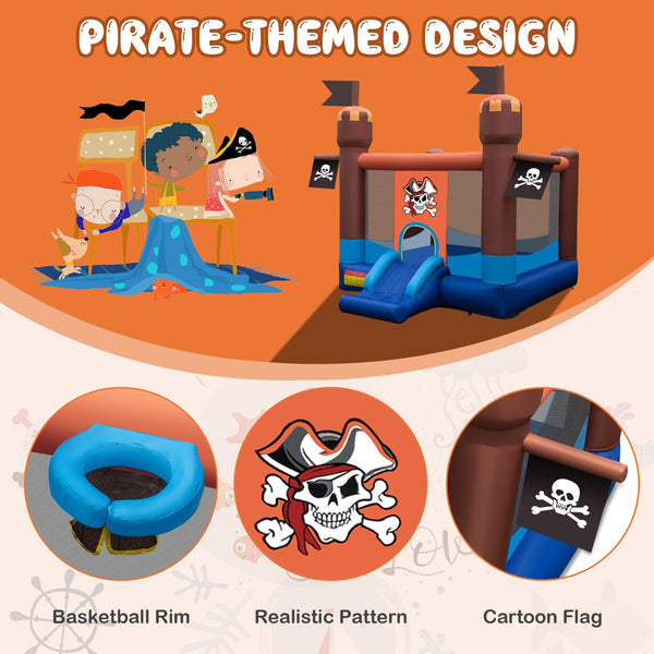 Inflatable Bounce House, Pirate Ship Themed Kids Inflatable Castle w/Large Jumping Area