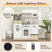 Wooden Pretend Play Kitchen with Deluxe LED Lighting Effects for Boys & Girls